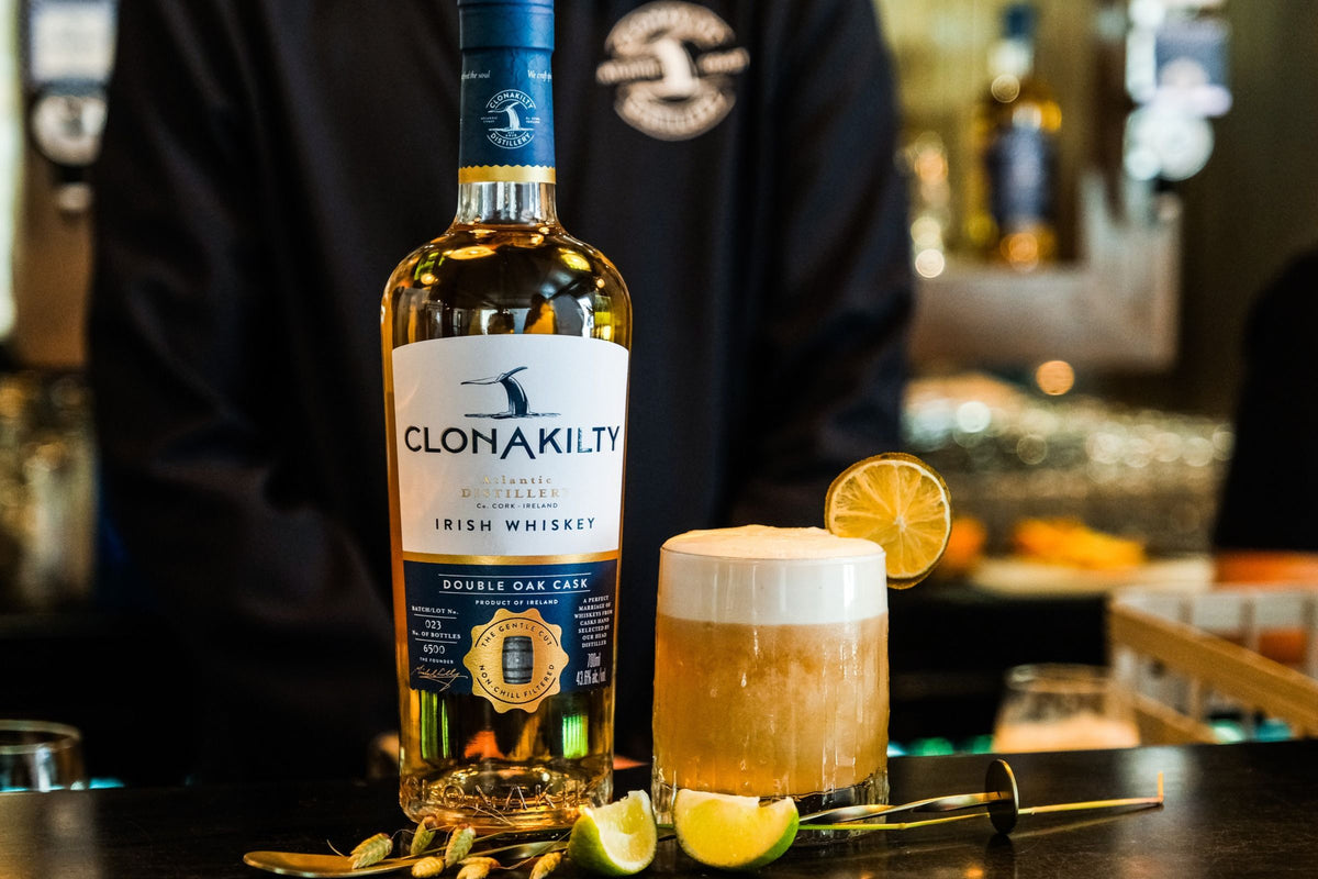 Clonakilty Double Oak Cask Irish Whiskey with a Whiskey Sour cocktail